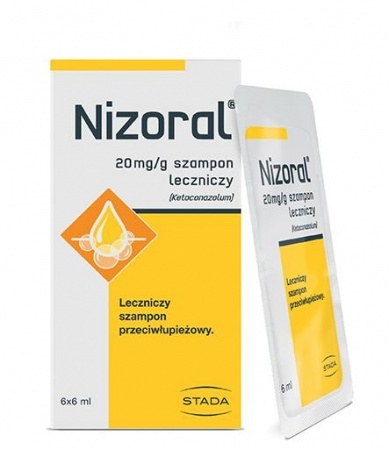 Nizoral 0,02 g/1g -Leczniczy szampon przeciwłupieżowy saszetki 6 sztuk.