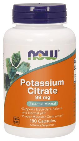 NOW Potassium Citrate 99 mg (Cytrynian potasu), 180 kapsułek żelowych