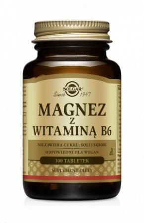 SOLGAR Magnez z witaminą B6, 100 tabletek